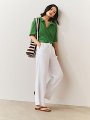 Green Broderie Short Sleeve Polo Top - Image 2 of 3