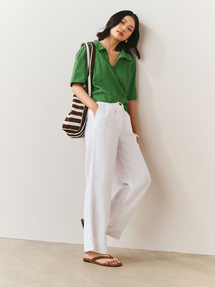 Green Broderie Short Sleeve Polo Top - Image 2 of 3