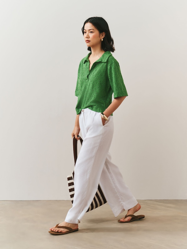 Green Broderie Short Sleeve Polo Top - Image 3 of 3