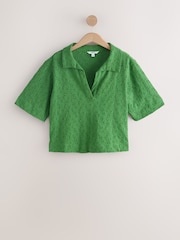 Green Broderie Short Sleeve Polo Top - Image 5 of 7