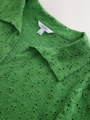 Green Broderie Short Sleeve Polo Top - Image 7 of 7
