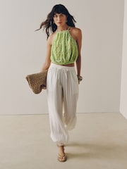 Sage Green Sleeveless Lace Halter Neck Top - Image 2 of 7