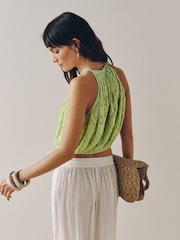 Sage Green Sleeveless Lace Halter Neck Top - Image 4 of 7