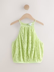 Sage Green Sleeveless Lace Halter Neck Top - Image 5 of 7