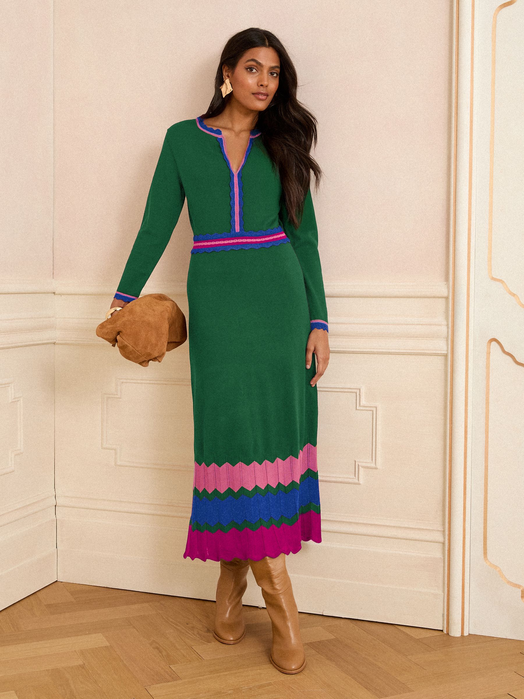 Buy Love & Roses Green Notch Neck Knitted Midi Dress from Next