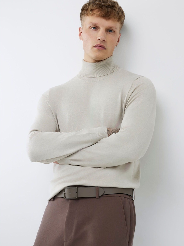 River Island Cream Slim Fit Roll Neck Jumper - Image 1 of 4