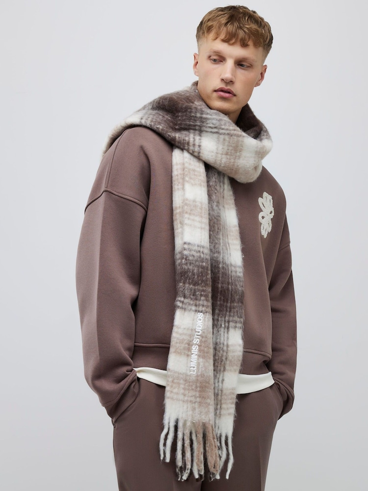 River Island Brown Brushed Check Scarf - Image 1 of 4
