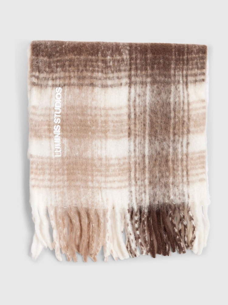 River Island Brown Brushed Check Scarf - Image 2 of 4