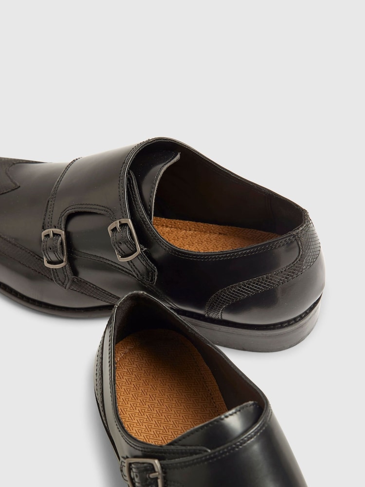River Island Black Leather Square Toe Monk Shoes - Image 5 of 5