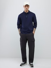 River Island Blue Slim Fit Long Sleeve Zip Polo Shirt - Image 3 of 4