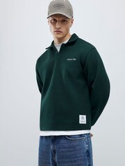 River Island Green Oversized Sanctuaire Felt Polo Top - Image 1 of 4