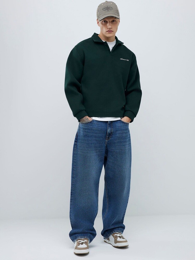 River Island Green Oversized Sanctuaire Felt Polo Top - Image 2 of 4