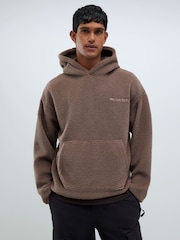 River Island Brown Palais Dept Oversized Borg Hoodie - Image 1 of 4