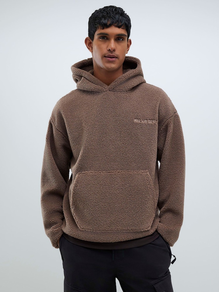 River Island Brown Palais Dept Oversized Borg Hoodie - Image 1 of 4