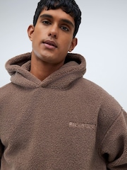 River Island Brown Palais Dept Oversized Borg Hoodie - Image 4 of 4