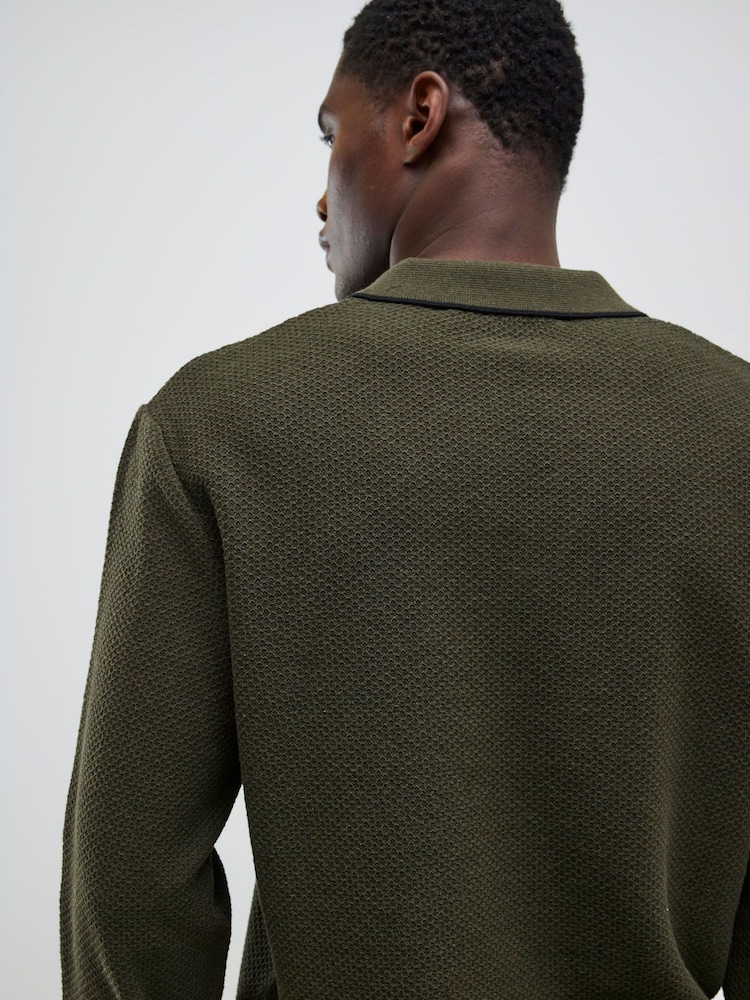 River Island Green Texture Open Collar Jumper - Image 4 of 4