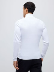River Island White Muscle Fit Textured Quarter Zip Jumper - Image 3 of 4