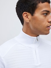 River Island White Muscle Fit Textured Quarter Zip Jumper - Image 4 of 4