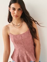 Pink Strappy Peplum Lace Top - Image 1 of 4