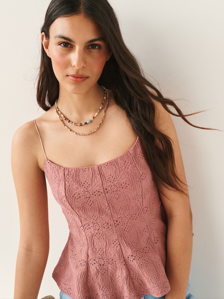 Pink Strappy Peplum Lace Top - Image 1 of 4
