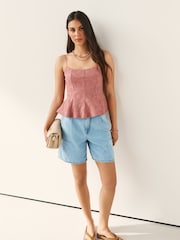 Pink Strappy Peplum Lace Top - Image 2 of 4