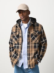 Brown Borg Lined Hooded Check Shacket - Image 1 of 12