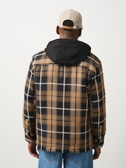 Brown Borg Lined Hooded Check Shacket - Image 5 of 12