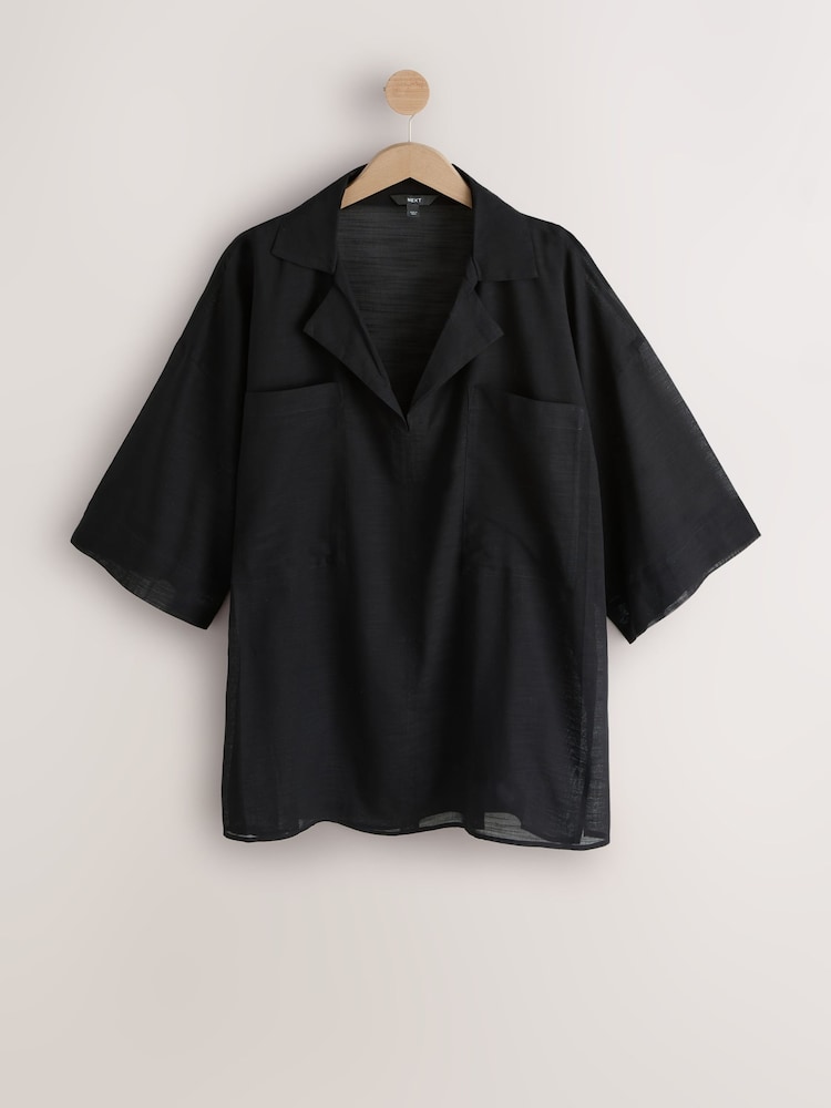 Black Cotton Overhead Shirt Cover-Up - Image 1 of 3