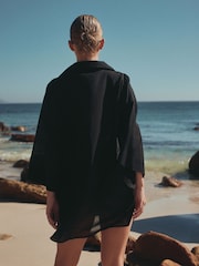 ブラック - コットン オーバーヘッド シャツ カバーアップ - 画像 4 / 9