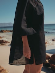 ブラック - コットン オーバーヘッド シャツ カバーアップ - 画像 6 / 9