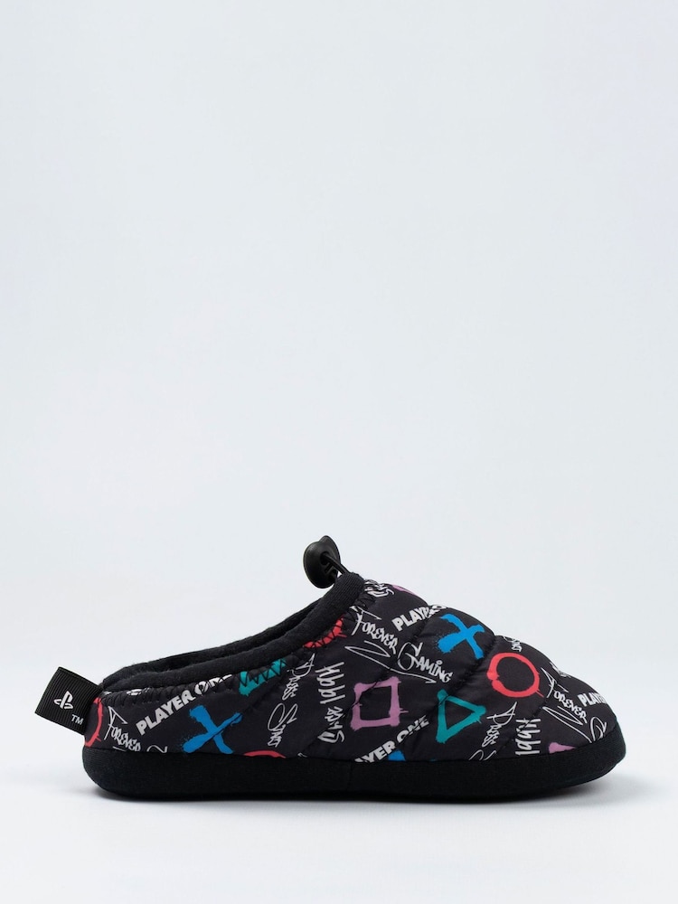 Vanilla Underground Black PlayStation Controller Symbols Slippers - Image 1 of 6 Vanilla Underground Black PlayStation Controller Symbols Slippers - Image 1 of 6