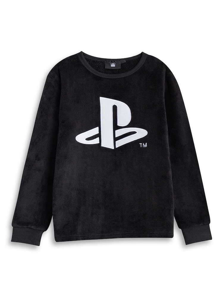 Vanilla Underground Black PlayStation Logo Fleece Long Sleeve Long Leg Pyjamas Set - Image 2 of 6 Vanilla Underground Black PlayStation Logo Fleece Long Sleeve Long Leg Pyjamas Set - Image 2 of 6