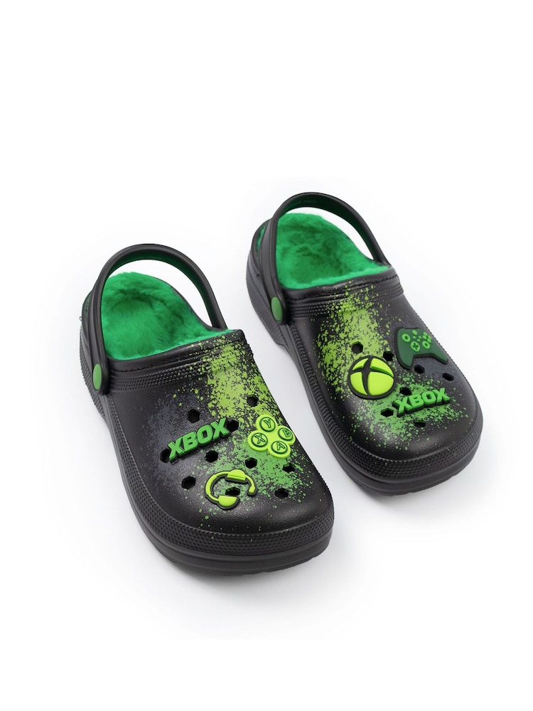 Vanilla Underground Black Xbox Logo Fur Lined Clogs - Image 1 of 6 Vanilla Underground Black Xbox Logo Fur Lined Clogs - Image 1 of 6