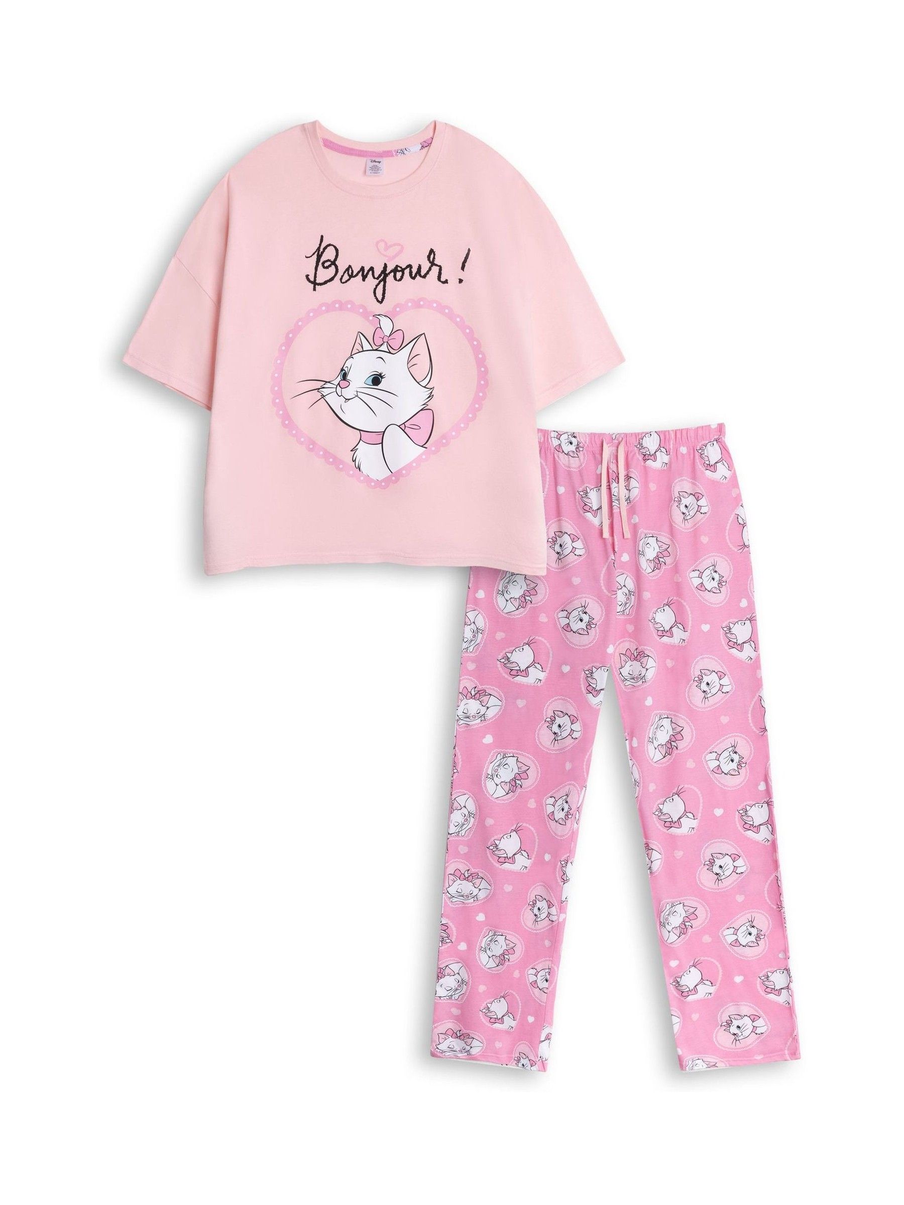 Disney The Aristocats Marie Womens Pink Short Sleeve Long Leg Pyjama Set | Cartoon Print Sleepwear with 'Bonjour!' Slogan | Retro Loungewear for Nighttime Merch - Image 8
