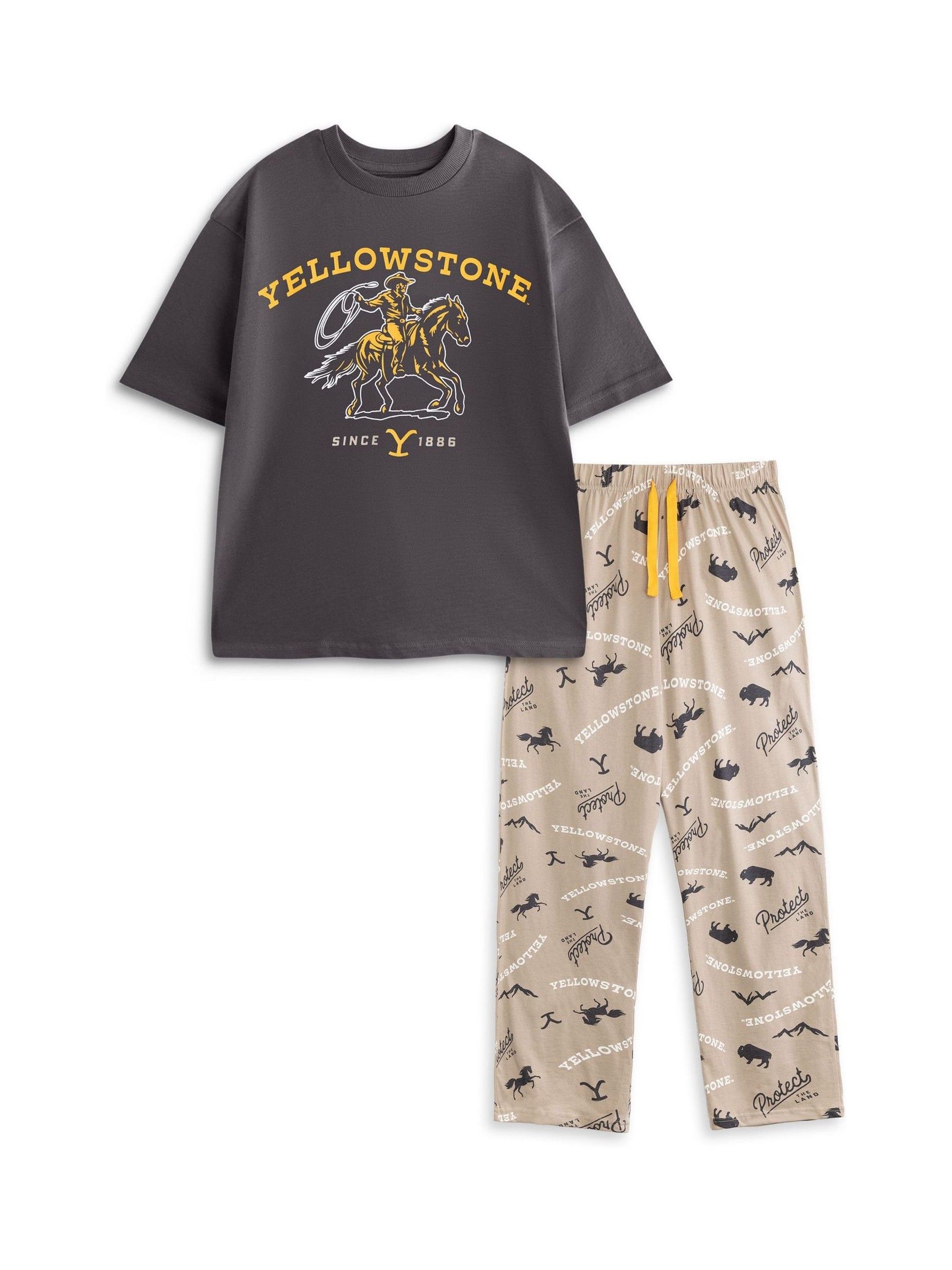 Yellowstone (X-Large) Short Sleeve Long Leg Pyjama Set (Mens Grey) - Image 3