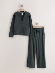 שחור - Cosy Waffle Cardigan Loungewear Set - תמונה 1 מתוך 3