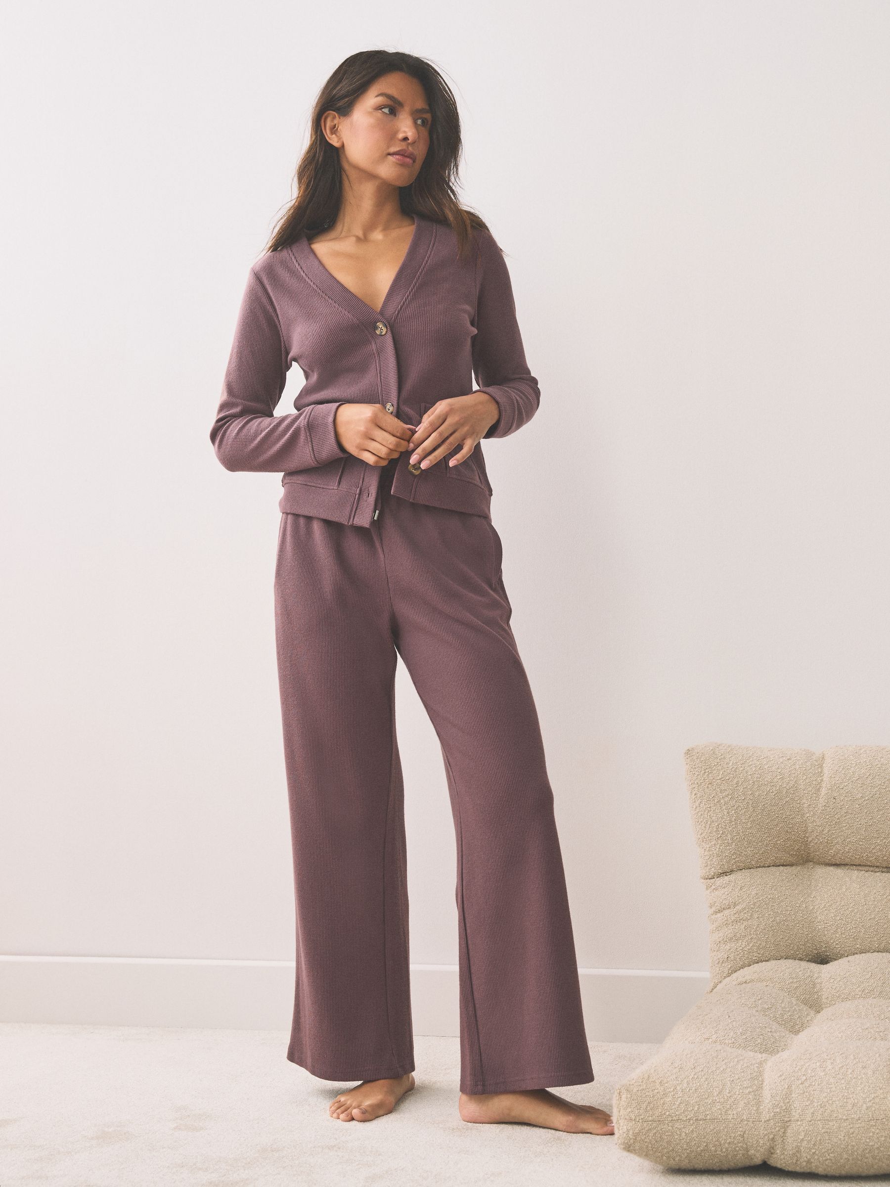 Cumpără maro mocha - Set confortabil de haine de casă cu cardigan