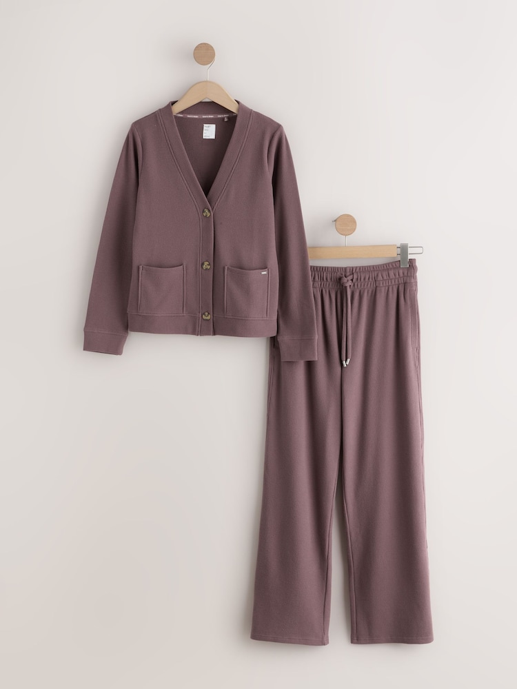 חום מוקה - Cosy Waffle Cardigan Loungewear Set - תמונה 1 מתוך 3