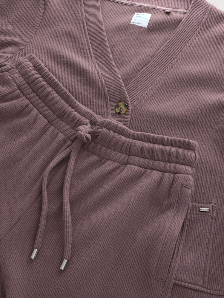 חום מוקה - Cosy Waffle Cardigan Loungewear Set - תמונה 2 מתוך 3