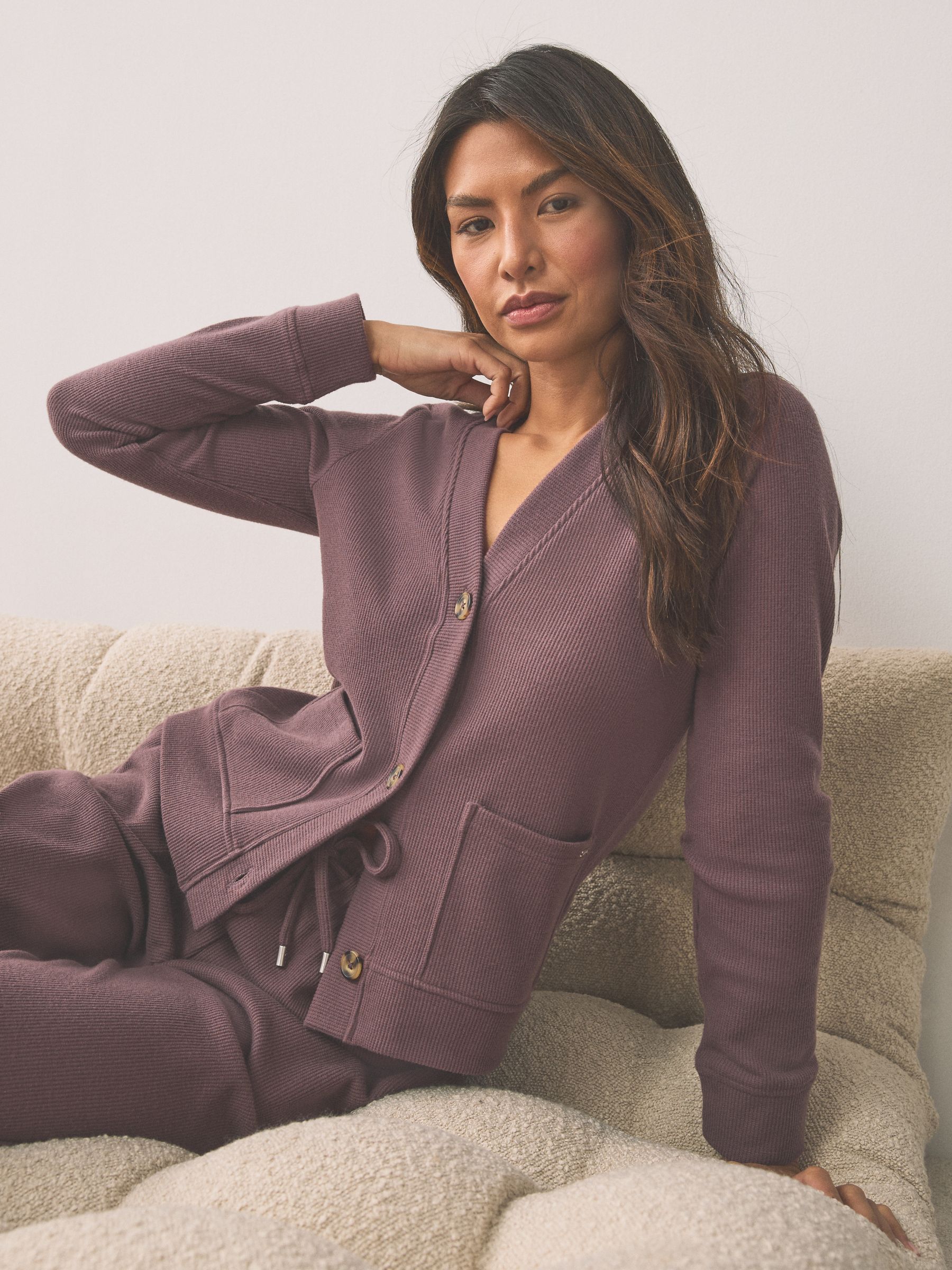 Buy Mocha Brown Cosy Waffle Cardigan Loungewear Set from Next USA