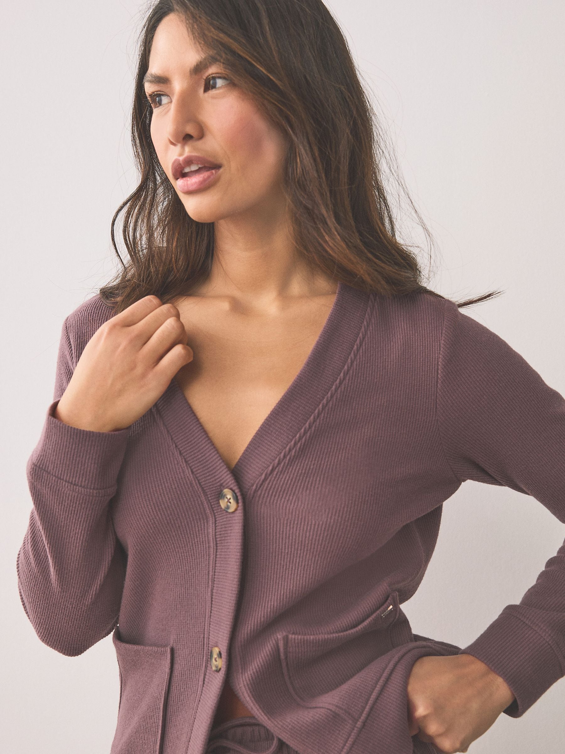 Buy Mocha Brown Cosy Waffle Cardigan Loungewear Set from Next