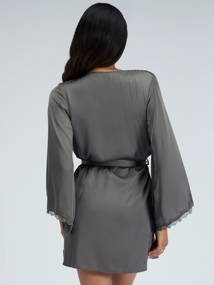 Boux Avenue Green Kaya Lace Trim Satin Robe - Image 2 of 5 Boux Avenue Green Kaya Lace Trim Satin Robe - Image 2 of 5