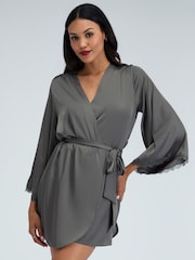 Boux Avenue Green Kaya Lace Trim Satin Robe - Image 3 of 5