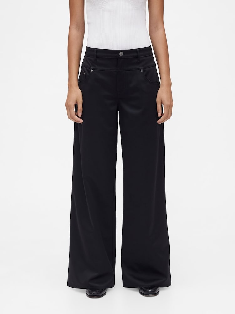 GapStudio Black Low Rise Satin Baggy Trousers - Image 1 of 6
