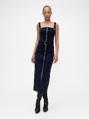 GapStudio Navy Blue Corduroy Belted Midi Dress - Image 1 of 6
