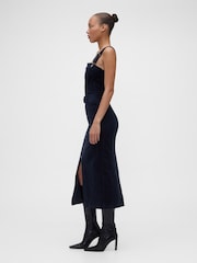 GapStudio Navy Blue Corduroy Belted Midi Dress - Image 4 of 6