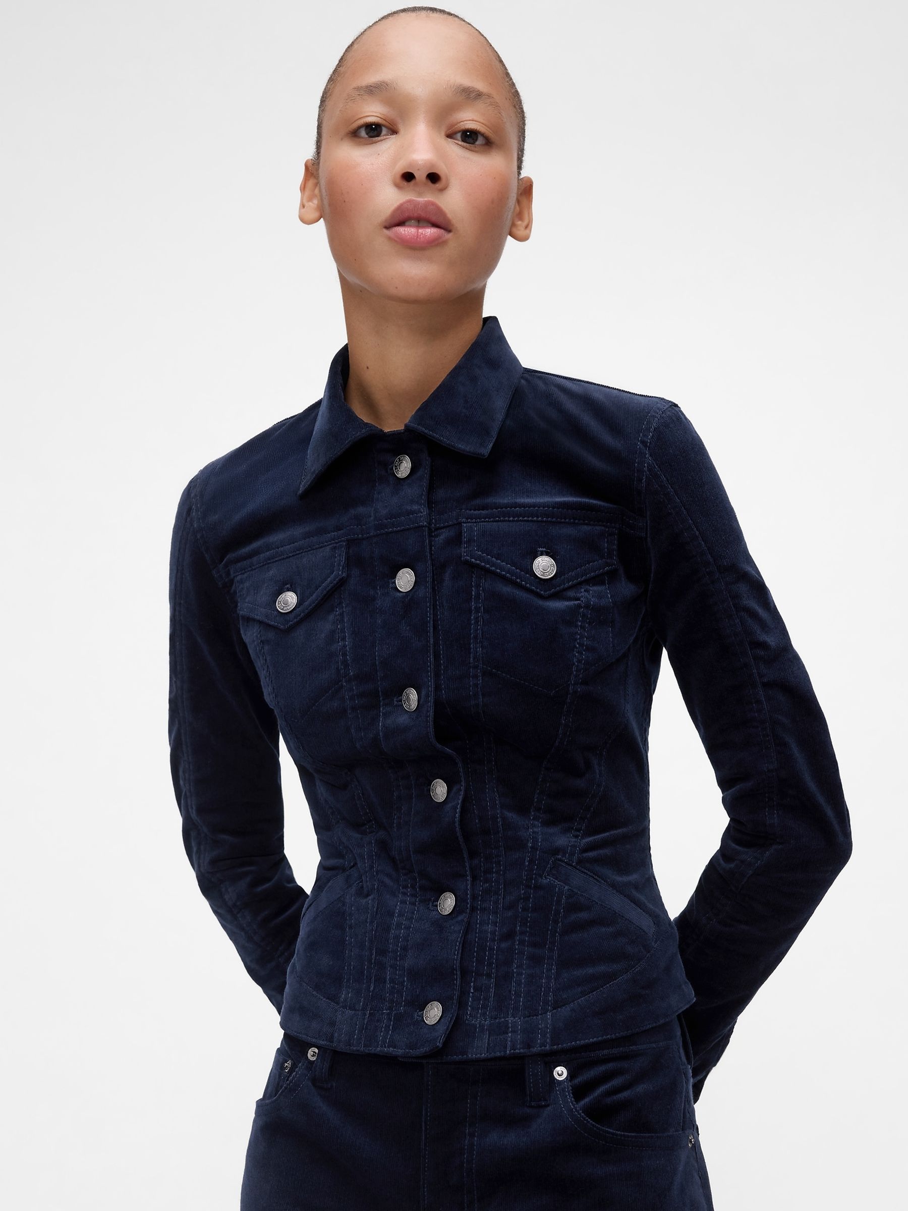 Buy GapStudio Navy Blue Fitted Icon Corduroy Jacket from the Next