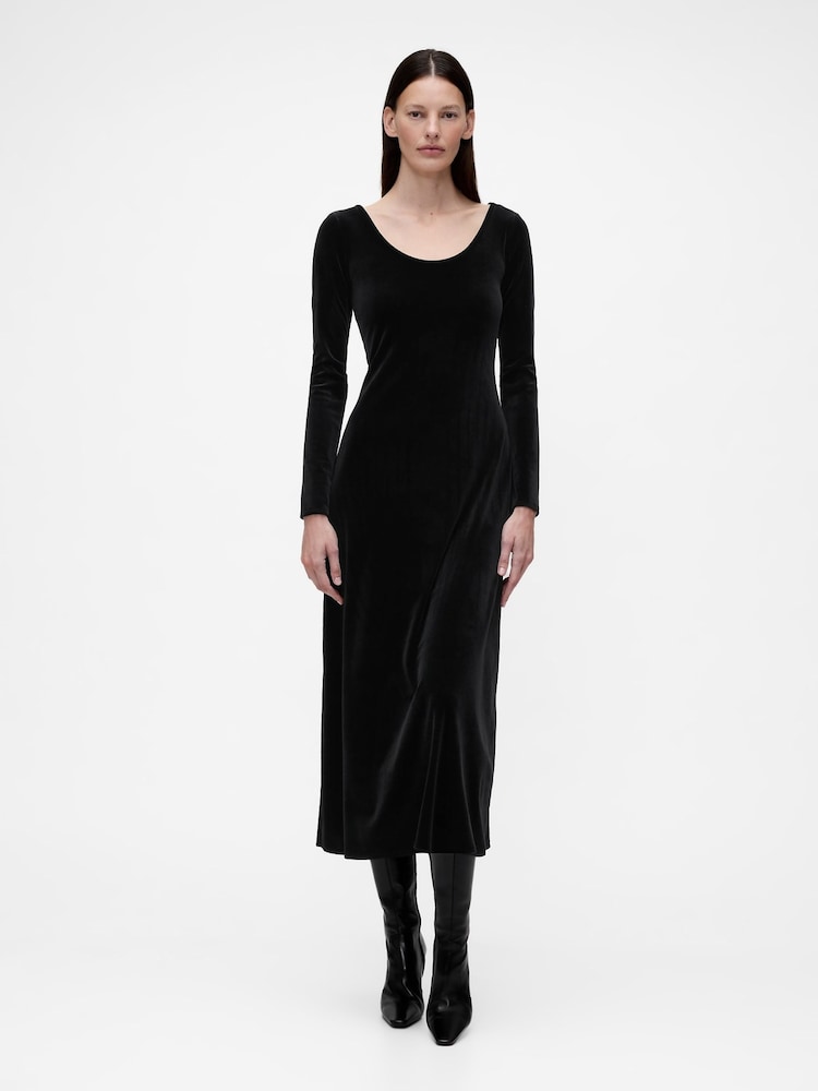 GapStudio Black Velvet Midi Dress - Image 1 of 5