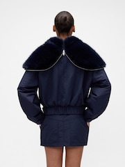GapStudio Blue Faux Fur-Lined Crop Bomber Jacket - Image 3 of 6