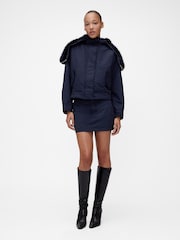 GapStudio Blue Faux Fur-Lined Crop Bomber Jacket - Image 4 of 6